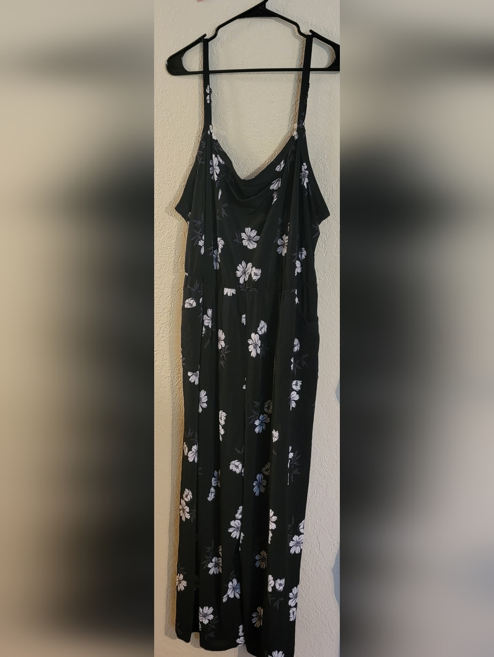 Black Floral Jumpsuit with White Flower Print